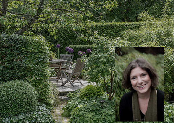 Trädgårdsbild med personfoto.