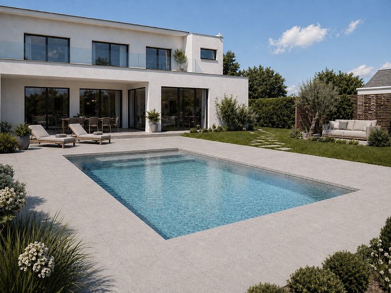 Pool med Granitkeramik Kalksten varmgrå