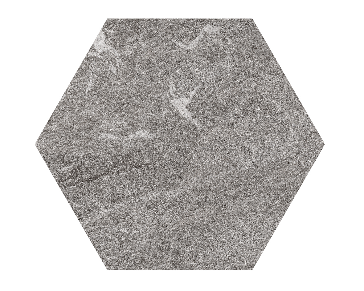 Flisby Granitkeramik stegsten hexagon granit gråmelerad