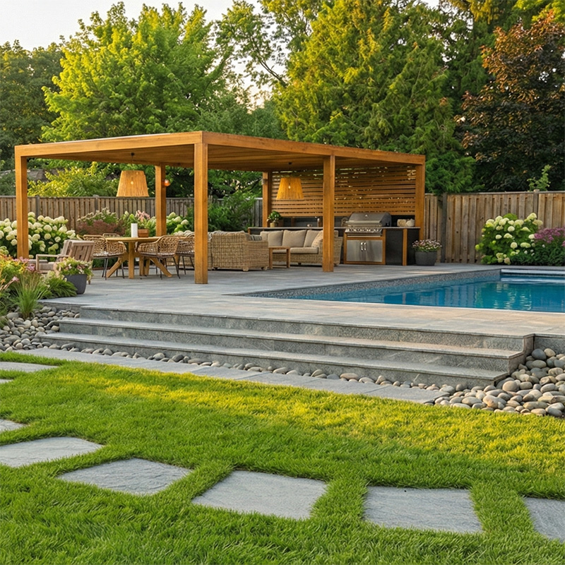 Trädgård med grantikeramik kvartsit mörkgrå