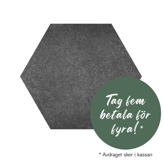 Stegsten granitkeramik, granit i antracit, hexagonformad med kampanjknappen "Tag fem betala för fyra"